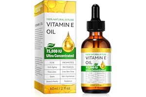 WHLH & WELL-BEING Pure Vitamin E Oil for Skin Face Hair Scars, Blend 75,000 IU, Moisturizing Dry Skin Winkles Hair and Scalp Pack of 1