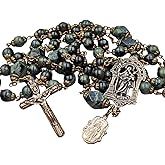 Bless And Heal Me St Joseph &Sacred Heart Handcrafted Solid Bronze Rosary with Green Kambaba Jasper