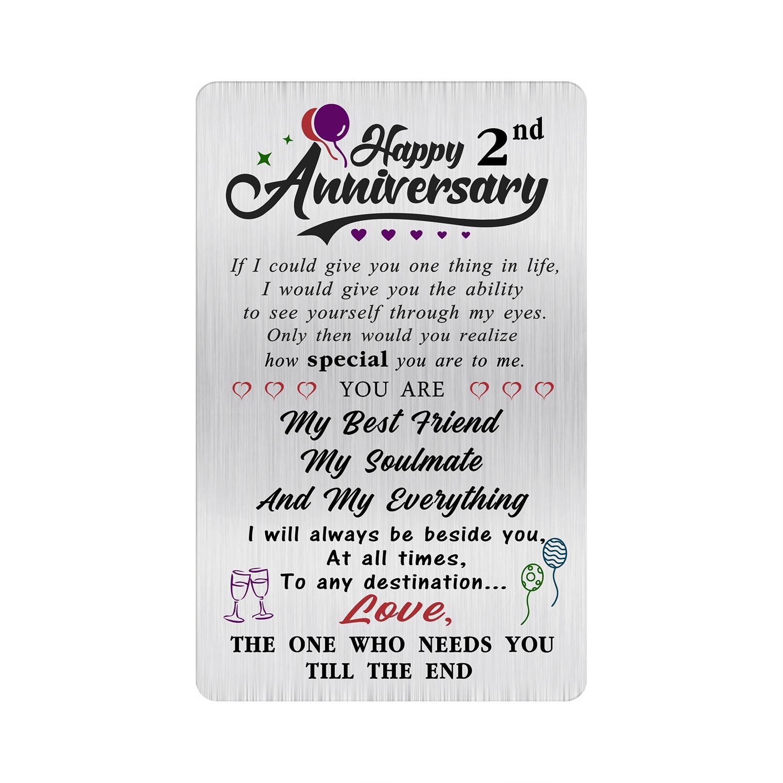 Alotozo 2 Year Wedding Anniversary Card - Happy 2nd Wedding Anniversary Cards - Engraved Wallet Card for Him Her