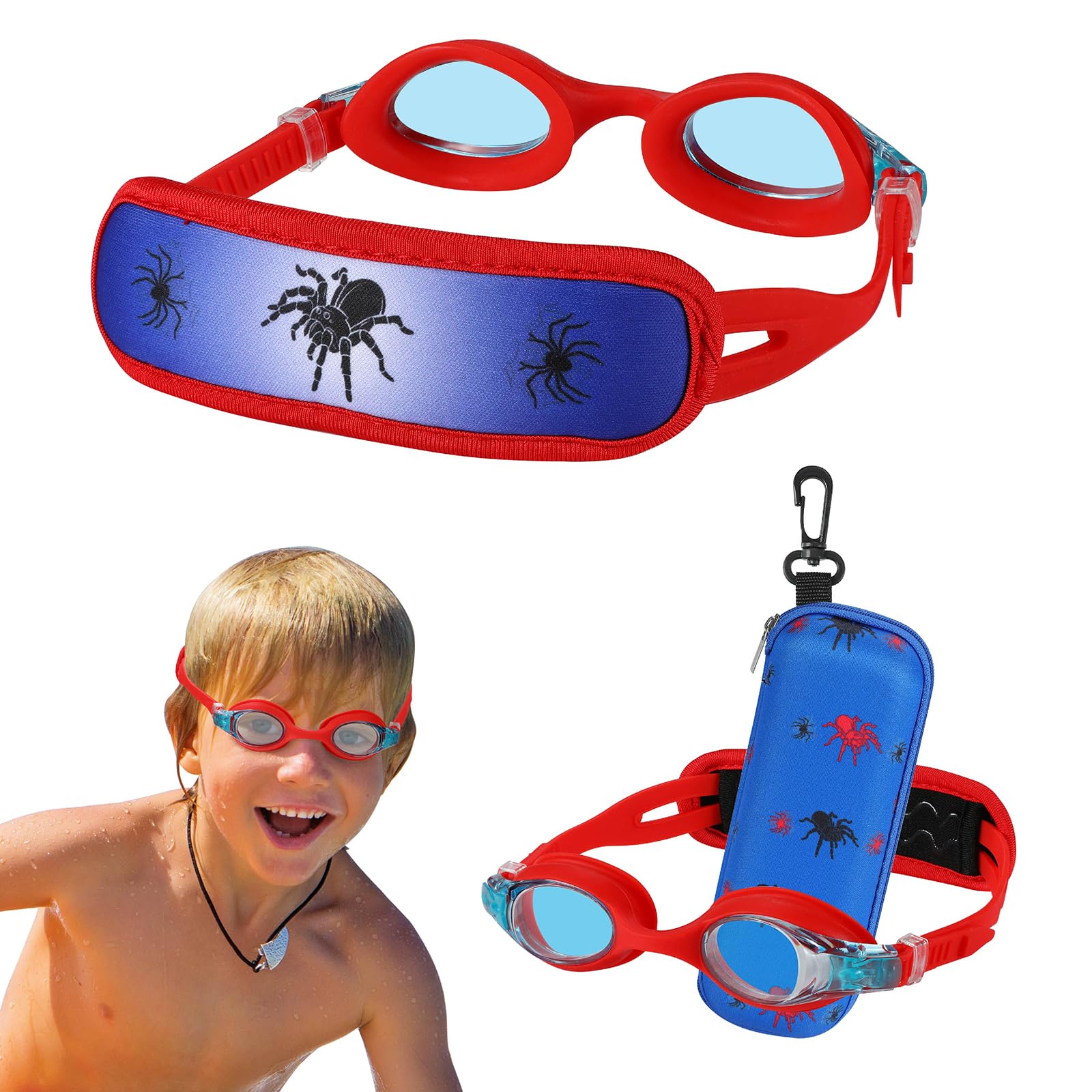RUIGAO Kids Swim Goggles Age 2-6, Toddler Goggles No Hair Pull, Red Spider Swimmimng Goggles for Toddlers/Baby/Child