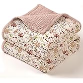 lulumoon Muslin Baby Blanket for Girl: Floral Cotton Toddler Blanket - Soft Lightweight for Nursery & Daycare 47"× 47"(Pink Flower)