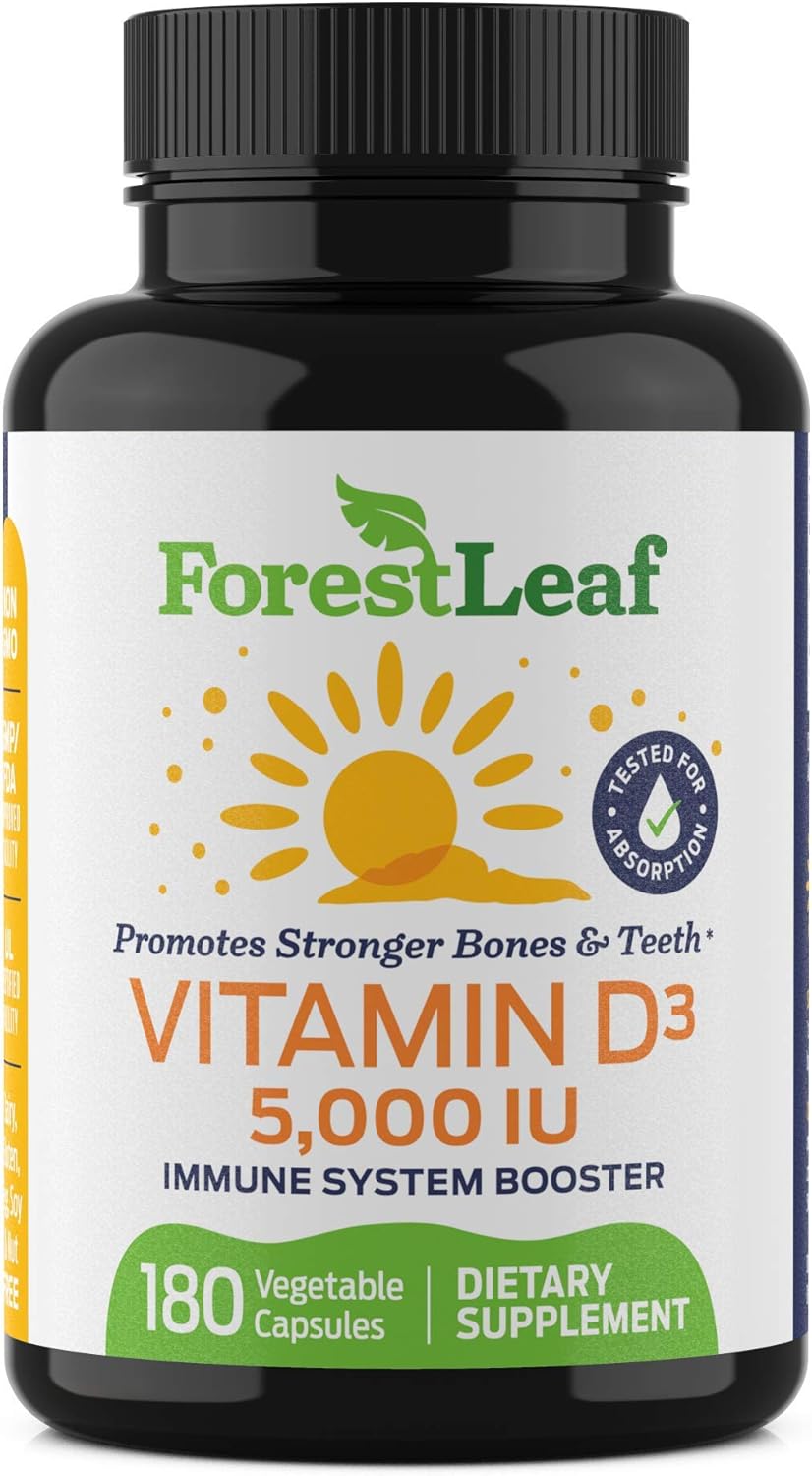 Vitamin D3 5,000 IU Daily Supplement - 180 Vegetable Capsules - by ForestLeaf: Health & Personal Care