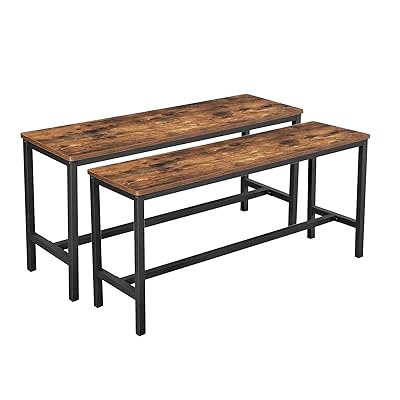 VASAGLE ALINRU Industrial Style Table Benches, Set of 2, Rustic Brown