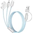 Temdan for Apple Watch Charger,3 in 2 USB C Cable for iPhone 16 Charger/Type C/Lightning,Multi Charging Cable Cord,Portable Travel Essentials Designed for iWatch Ultra/SE/10-1&iPhone 16-12-4FT Blue