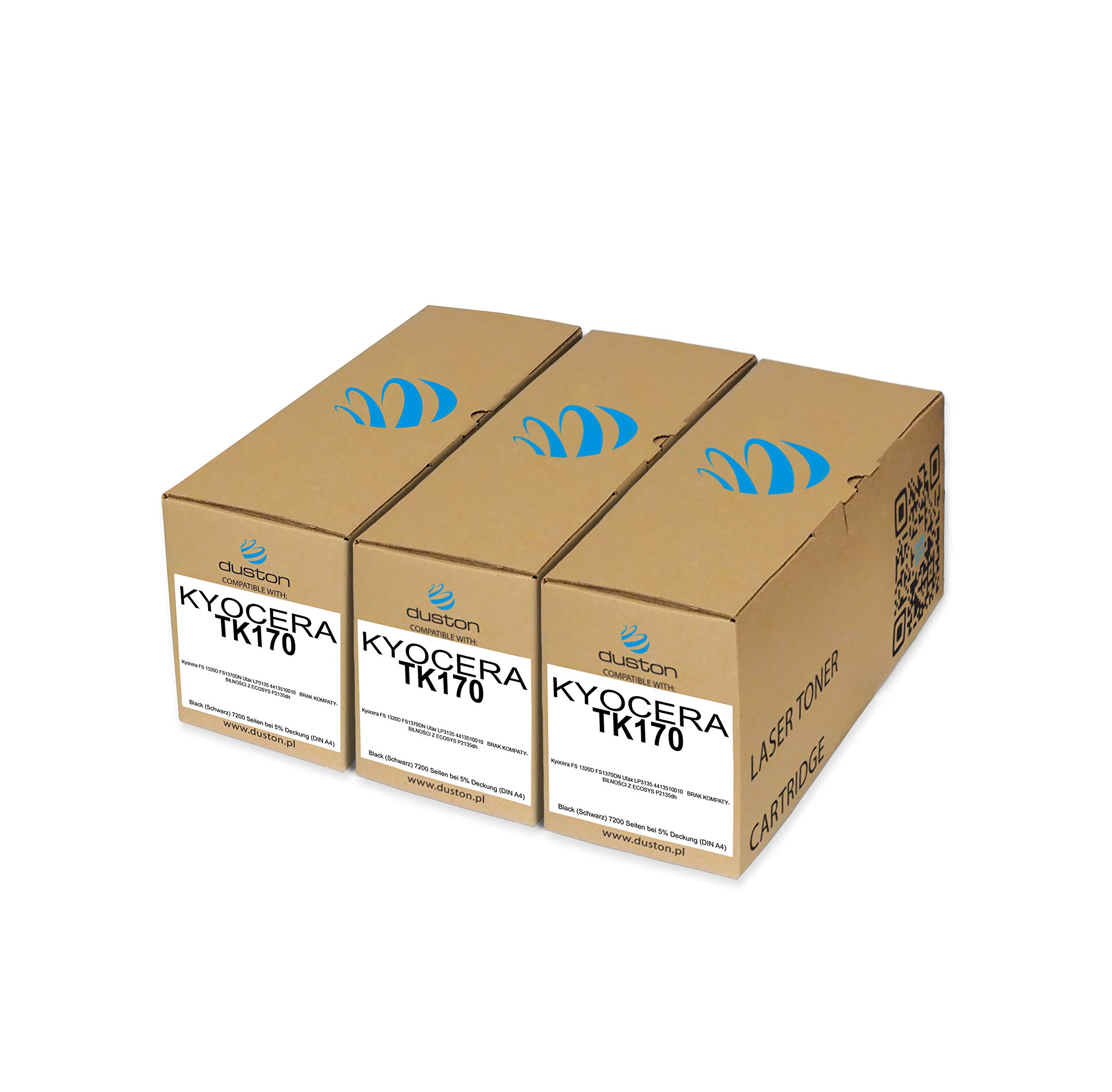 3x TK170, TK-170 Regenerated black toner cartridge Duston, compatible with Kyocera FS1320D FS1370DN