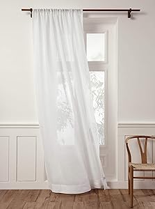 Solino Home 100% Pure Linen Sheer Curtain – 52 x 108 Inch White Rod Pocket Window Panel – Handcrafted from European Flax