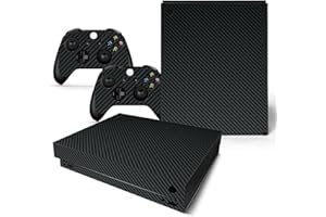 ROIPIN Black Skin for Xbox One X, Protective Film Sticker for X-Box One X Console Controllers, Skin Sticker Decal Full Cover (Black Carbon Fiber)