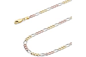 Wellingsale 14K Solid Gold Figaro Chains (Select Options)