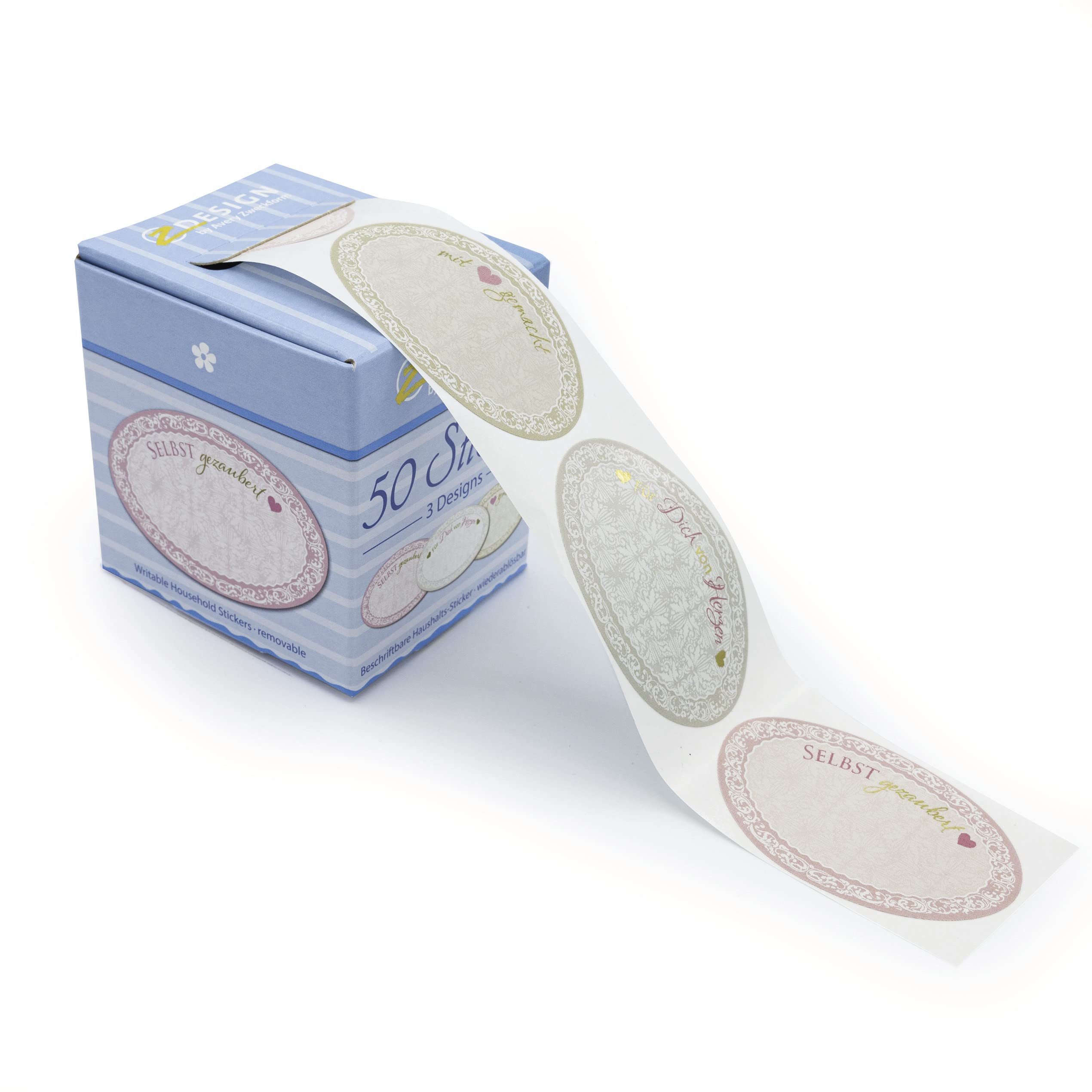 AVERY Zweckform Labels Marmalade 50 Pieces 56861 (Stickers, Removable Paper Stickers with Gold Embossing 58 x 38 mm in Dispenser, can be Written on, Homemade Preserving Labels) Stickers on a roll