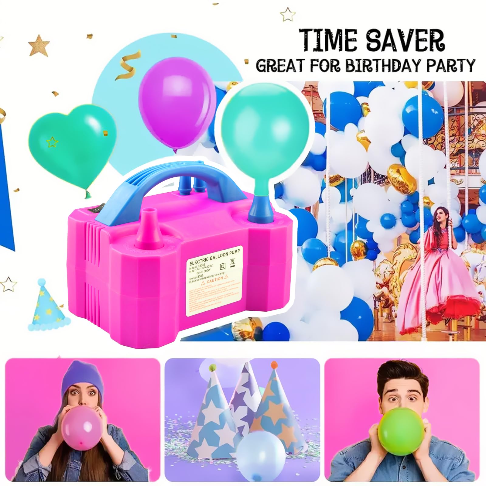 SINBEE Balloon Pump, Balloon Pump Electric, Portable Dual Nozzle Electric Blower Air Pump Inflator for Party Decoration. Faster and Save Time