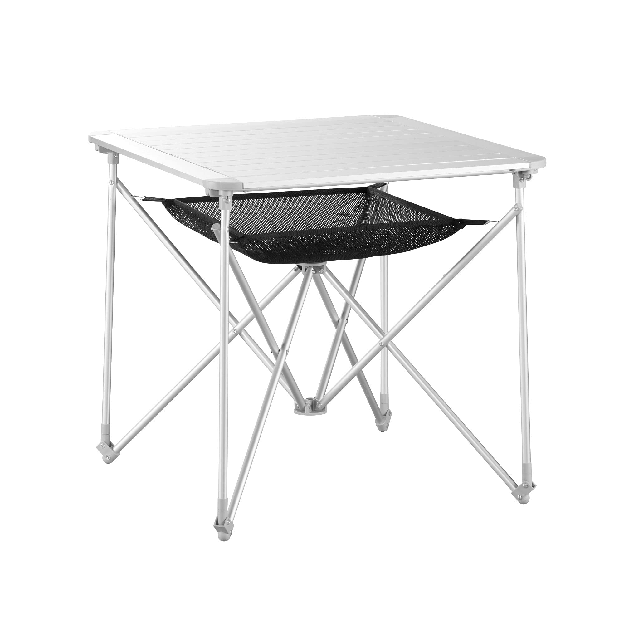 Aluminium Folding Table | 4 People | Leg Room On All Four Sides | No Irritating Cross Braces | Table Top 70 x 70 cm | Optimal for Dining Table | Weather Resistant | with Practical Net for Extra Storage Space | Robust Transport Bag | Uquip Mercy 244115
