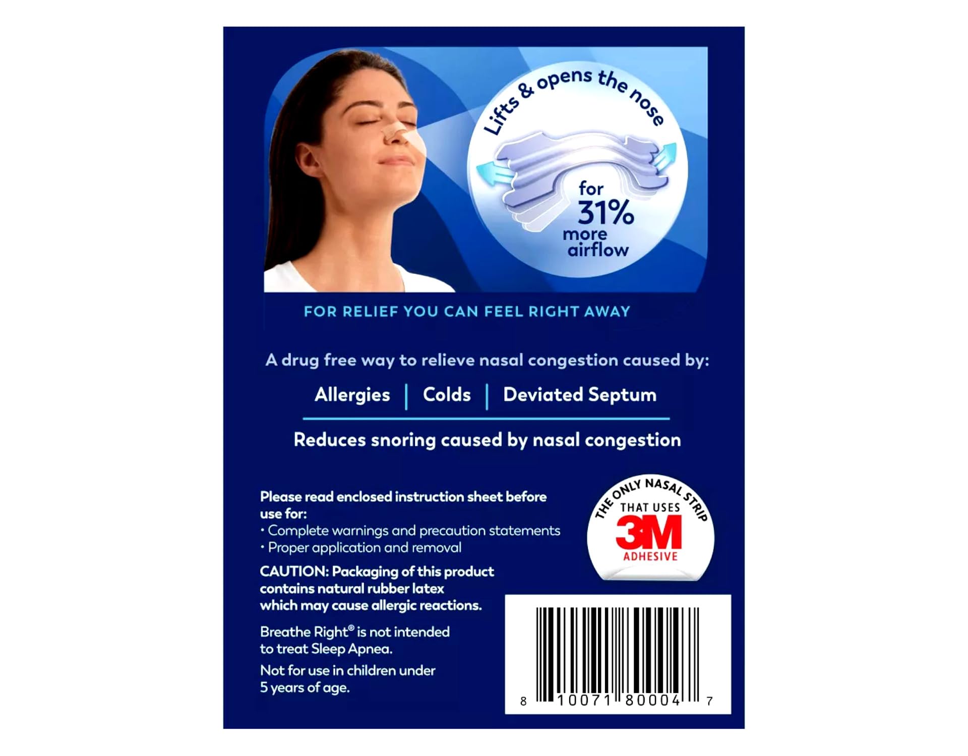Breathe Right Nasal Strips, Clear, Drug-Free Snoring Relief, Opens Nasal Passages for Better Breathing, 30 ct (Pack of 3)