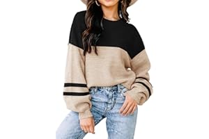 DISAMER Fall Sweaters for Women 2023 Long Sleeve Striped Oversized Sweaters Trendy Casual Crew Neck Knitted Tops Pullover Jumper
