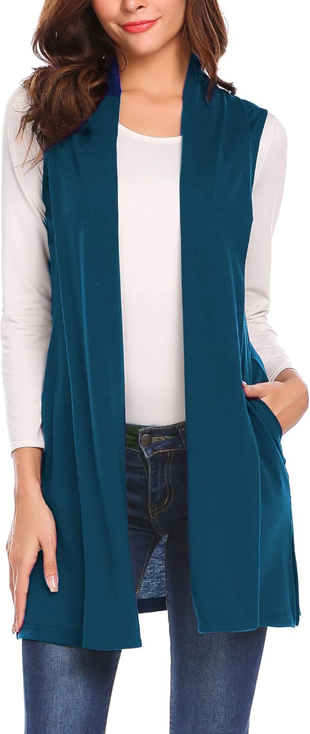 Beyove Womens Long Vests Sleeveless Draped Lightweight Open Front Cardigan Layering Vest with Side Pockets at  Women’s Clothing store
