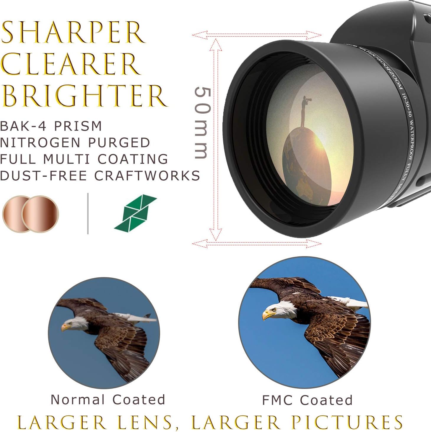 Emarth High Power 10-30X50 Zoom Monocular Telescope BAK4 Prism Waterproof Fog Proof Men Gifts for Bird Watching Camping Hunting Wildlife Traveling : Camera & Photo
