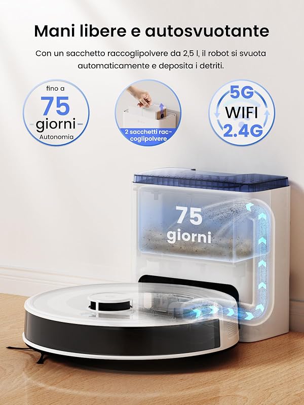 M2L Plus Robot Aspirapolvere Lavapavimenti con Mappatura, 6000 Pa — foto 2 di 8