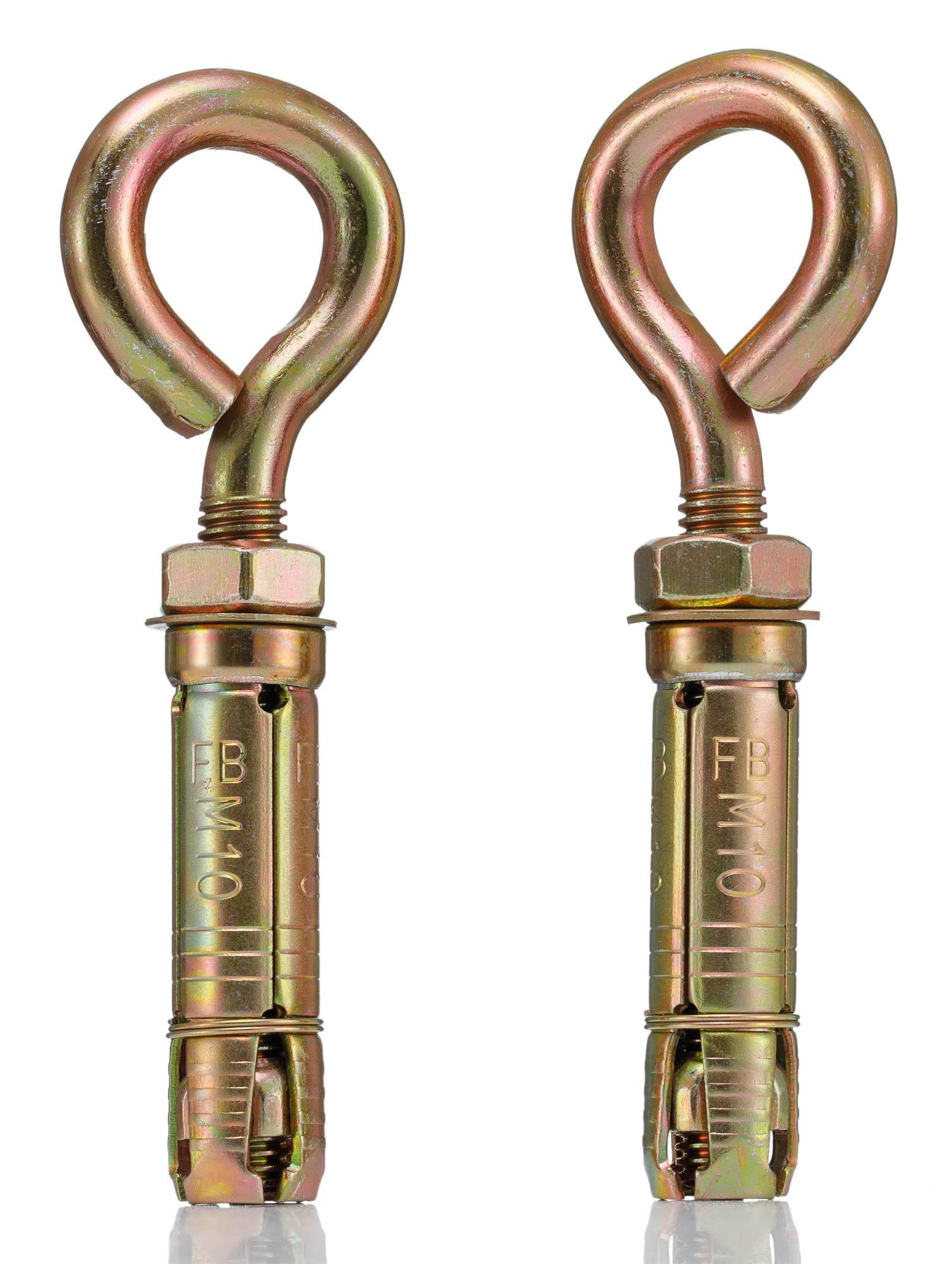 YoiYee M10 x 70mm Masonry Expansion Anchor Eye Bolt with Hex Nut, Yellow Zinc-Plated Steel Screw Eyeblot with Ring for Heavy Duty Fixing - 2 Pieces