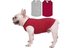 LEVIBASIC Dog Shirts Cotton Striped T-Shirts, Breathable Basic Vest for Puppy and Cat, Super Soft Stretchable Doggy Tee Tank Top Sleeveless, Fashion & Cute Color for Boys and Girls (S, Black+Red)