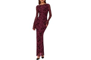 PRETTYGARDEN Women's Floral Bodycon Maxi Dress 2025 Fall Elegant Mesh Long Sleeve Formal Wedding Guest Cocktail Dresses
