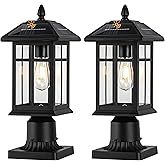 Brilvibera Solar Post Lights 2 Packs, Waterproof Post Lantern with Pier Mount Base, Aluminum Post Lamp Warm White Bulb Includ