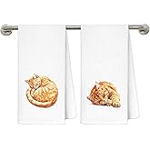MKIJUHB Orange Tabby Cat Kitchen Dish Towels, Orange Cat Gifts, Cats Lovers Mom Gifts Decorative Hand Towels for Bathroom, 16x24 Inch Set of 2