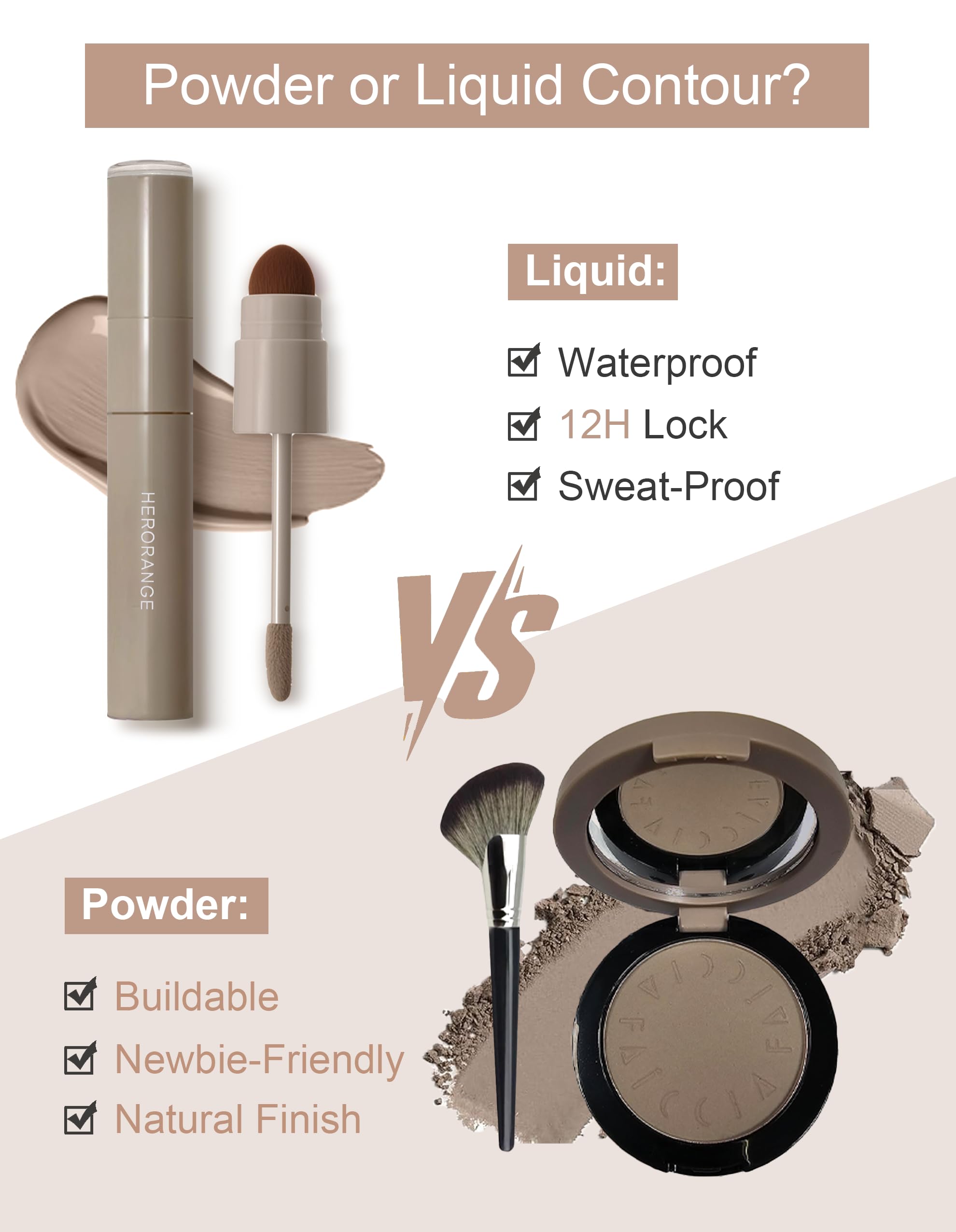 Okerker Cool Toned Contour Palette with Mirror, Taupe Grey Contour Powder for Fair Pale Light Cool Toned Skin, Nose Contouring Bronzer Powder with Face Brush