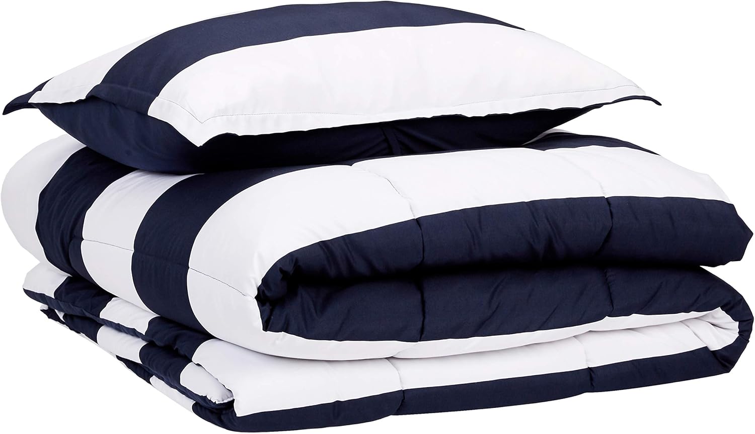 Basics Comforter Set, Twin / Twin XL, Navy Rugby Stripes, Microfiber, Ultra-Soft: Home & Kitchen