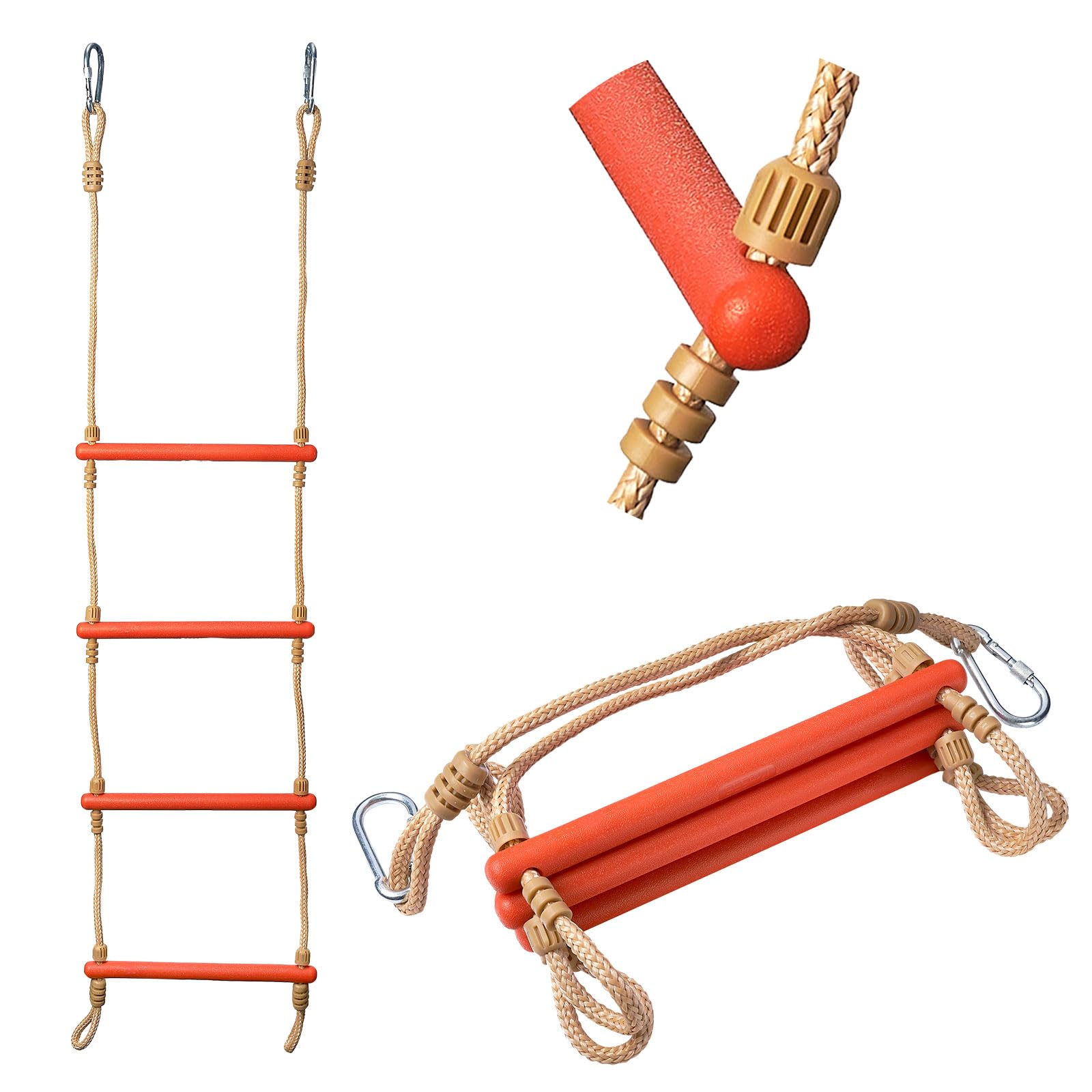 Photo 1 of ProSSS 4 Step Boat Rope Ladder, Heavy Duty Climbing Rope, 440 Lbs Strength, 14"" Long Solid PP Ladder Bar, Outdoor Ladder, Orange