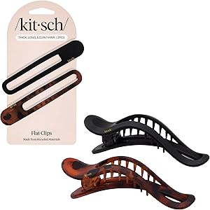 Kitsch Flache Haarklammern für Damen - Starker Halt, Rutschfester Griff für Sicheren und Komfortablen Look | Langlebige Haar-Accessoires aus Recyceltem Kunststoff - Schwarz & Schildpatt, 2 Stück