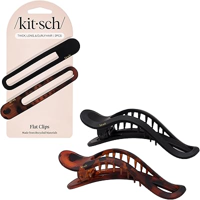 Kitsch Flache Haarklammern für Damen - Starker Halt, Rutschfester Griff für Sicheren und Komfortablen Look | Langlebige Haar-Accessoires aus Recyceltem Kunststoff - Schwarz & Schildpatt, 2 Stück