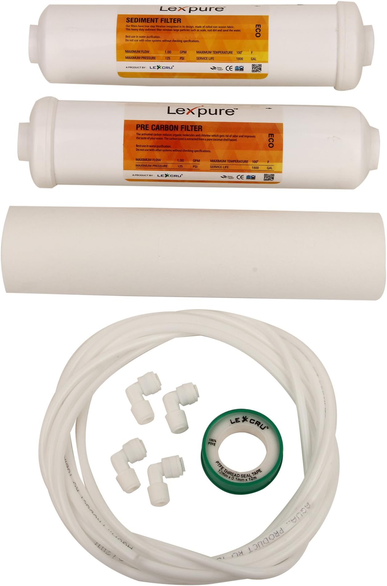 WILLFREAD Lexpure Eco Ro Inline Filter with 1 Carbon, 1 Sediment Filter, 1 Pp Spun, Nozzles and Teflon Tape