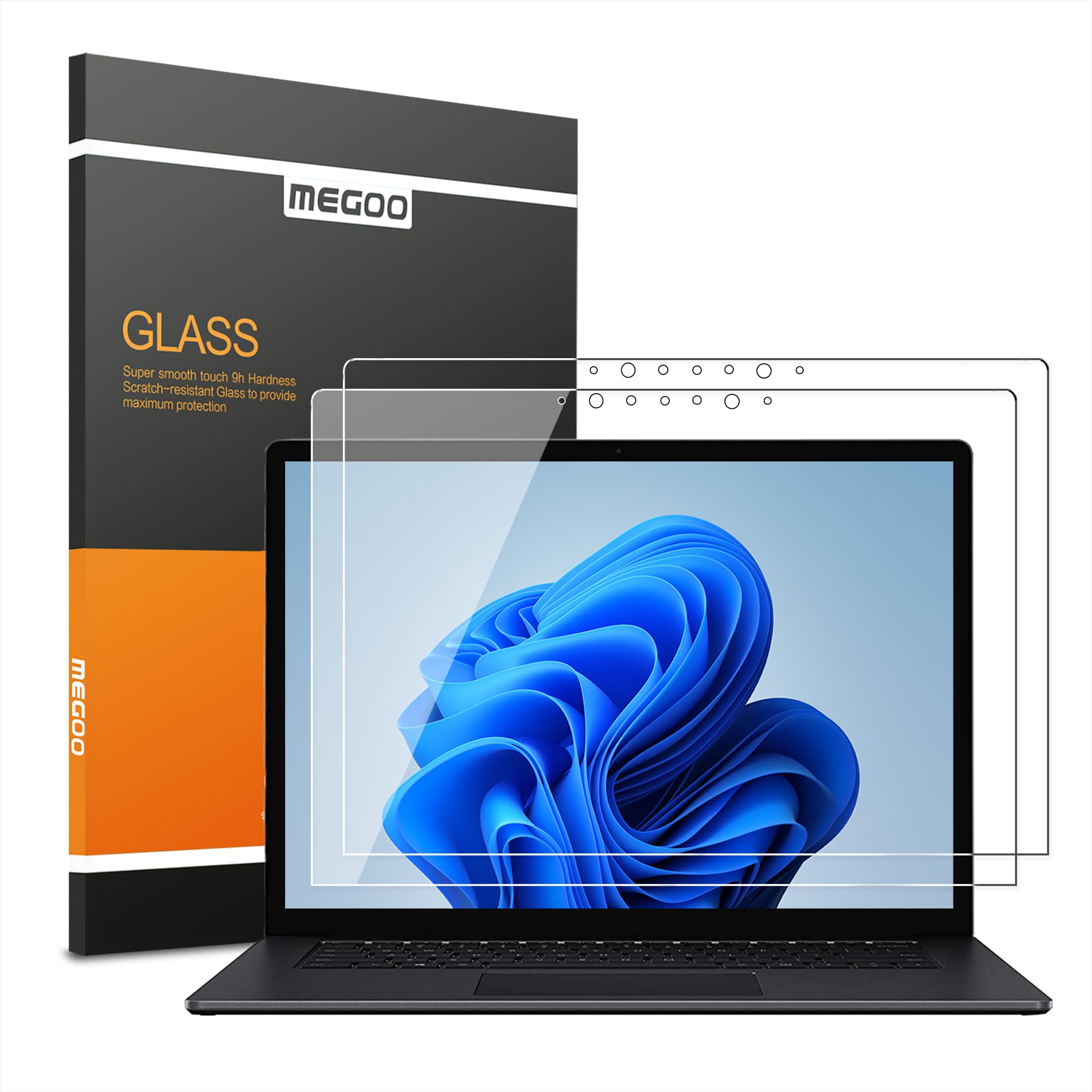 MEGOO (2 Pack) Surface Laptop 5/4/3/2/1 Screen Protector, Tempered Glass, Smooth Touching, Quick Response, Anti-Scratch, Compatible For Microsoft Surface Laptop 2 (2018 Release) - 13.5 Inch