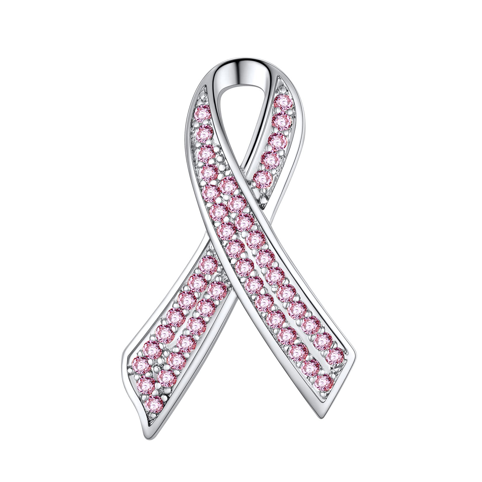 U7 Breast Cancer Badge Brooch Pins Women Pink Cubic Zirconia Brooches For Ladies