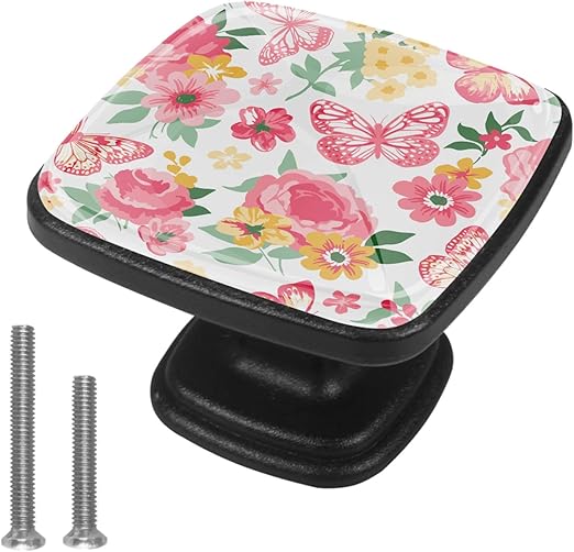 Perillas y manijas del gabinete Flores mariposa Perillas de gabinetes