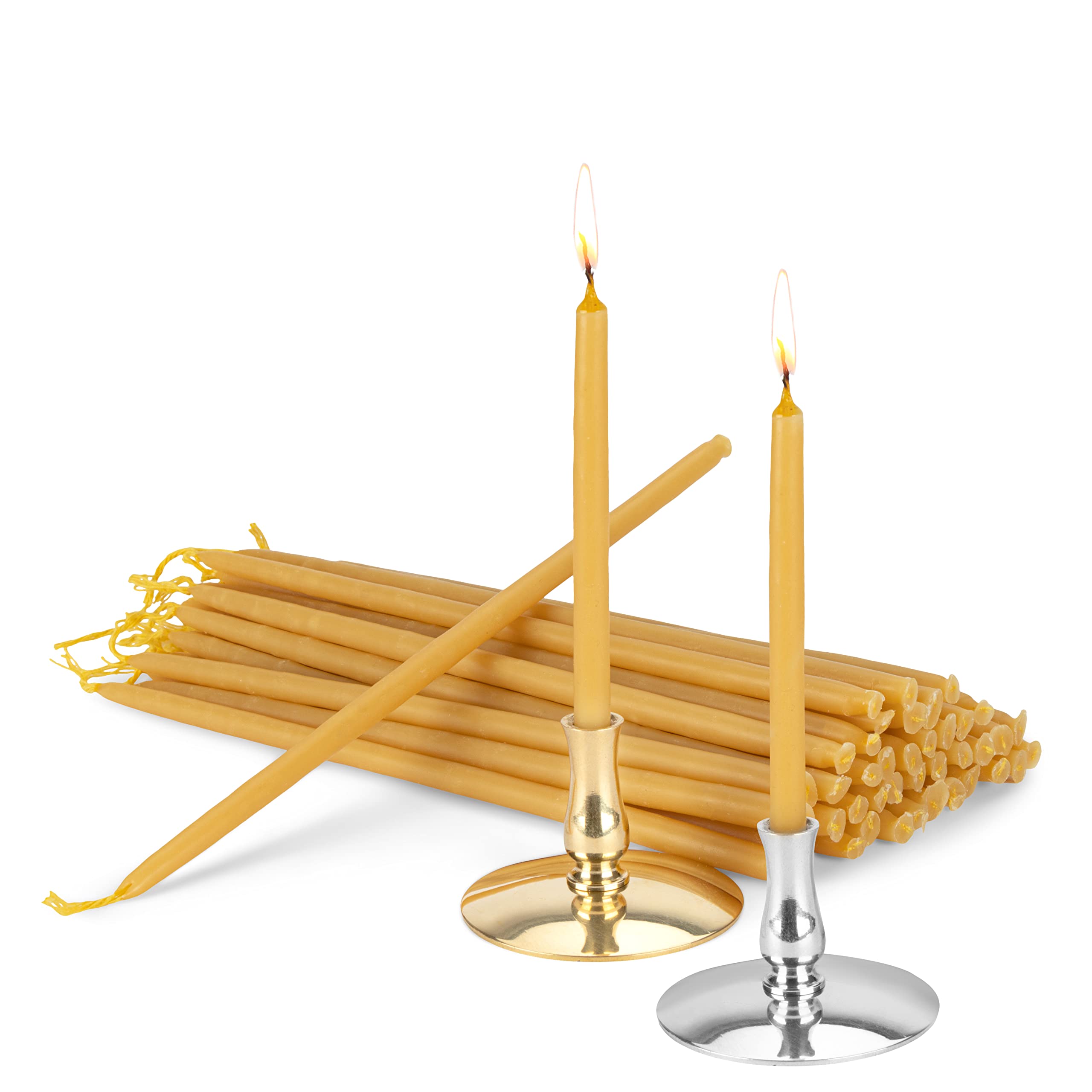 NKlaus - Set 2 candle holders + beeswax taper candles L 19cm Handmade 40087