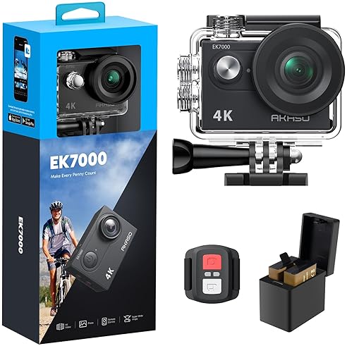 Winter Sports - AKASO EK7000 4K30FPS 20MP WiFi Action Camera with EIS Ultra HD 131FT Waterproof Underwater Camera Remote Control 4X Zoom Support External Microphone Black