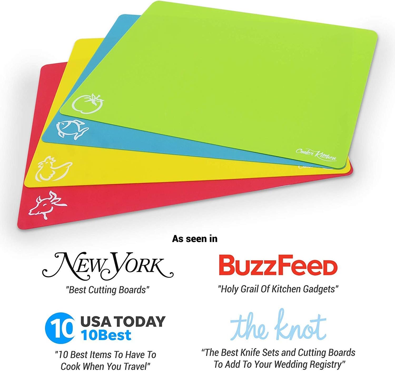Extra Thick Flexible Plastic Chopping Board (Set of 4), Plastic Cutting Board Set, Mats with Food Icons & EZ-Grip Waffle Back - Image 3