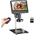 7" LCD Digital Microscope for Adults, 1200X Soldering Microscope for Electronic Repair, Coin Microscope with 30 Adjustable LED Lights, PC View, 32GB TFcard, LCD Microscope Metal Stand and Wireless RV
