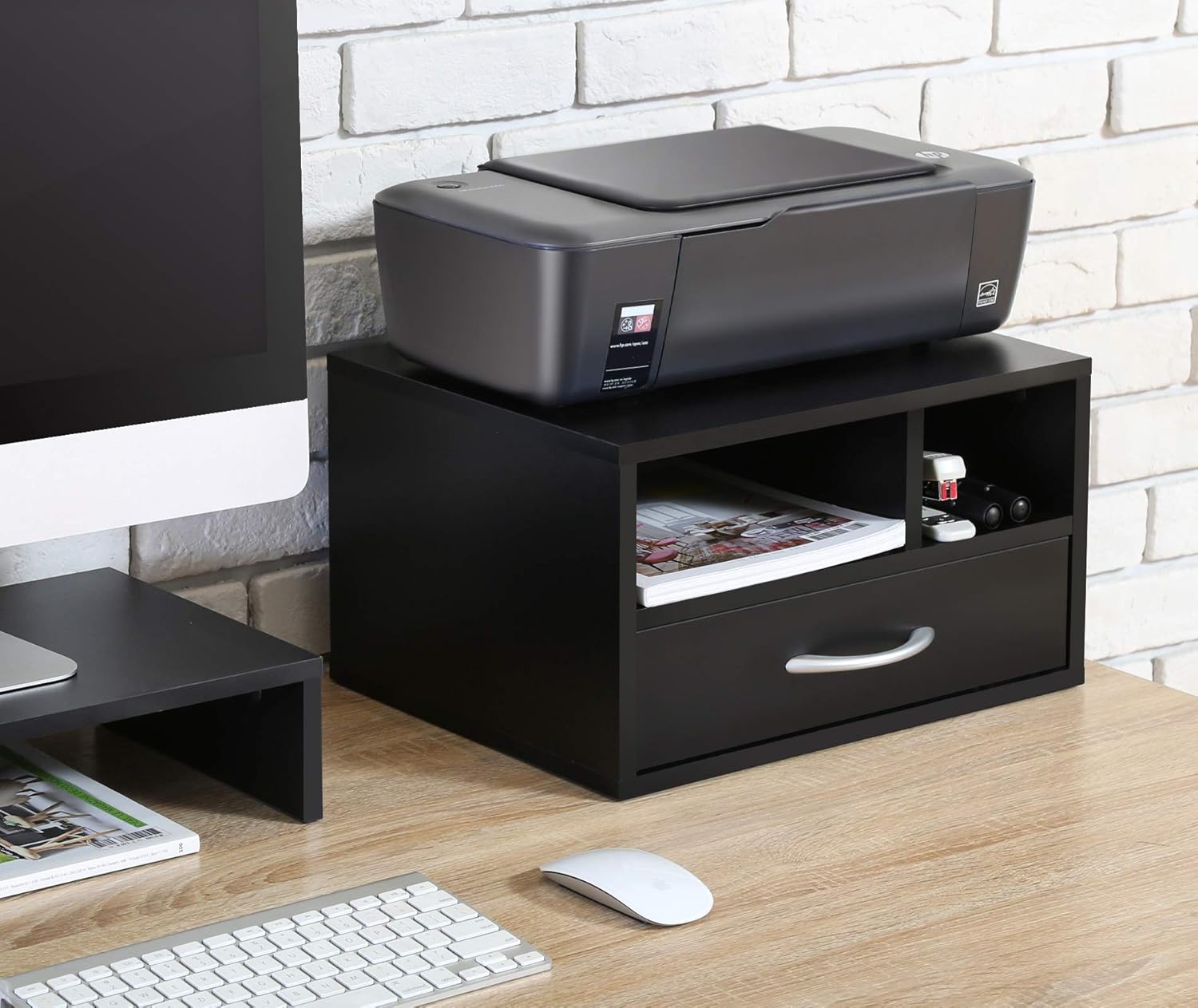 FITUEYES Wood Printer Stands with Drawer，Workspace Desk Organizers for Home & Office，Black，DO304002WB : Office Products