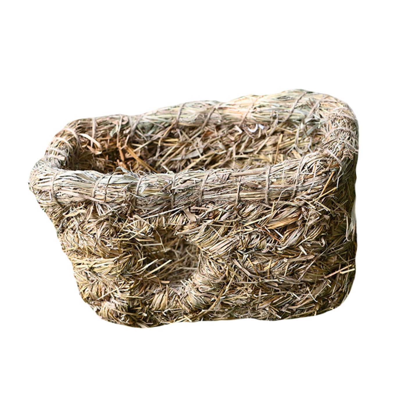 Mipcase Handwoven Small Animal Hideout: Dual Port Woven Grass Bed Woven Hideout Toy Seagrass Hideaway Small Animal Nest Bunny Seagrass Mat Bed Woven Sleeping House Grass