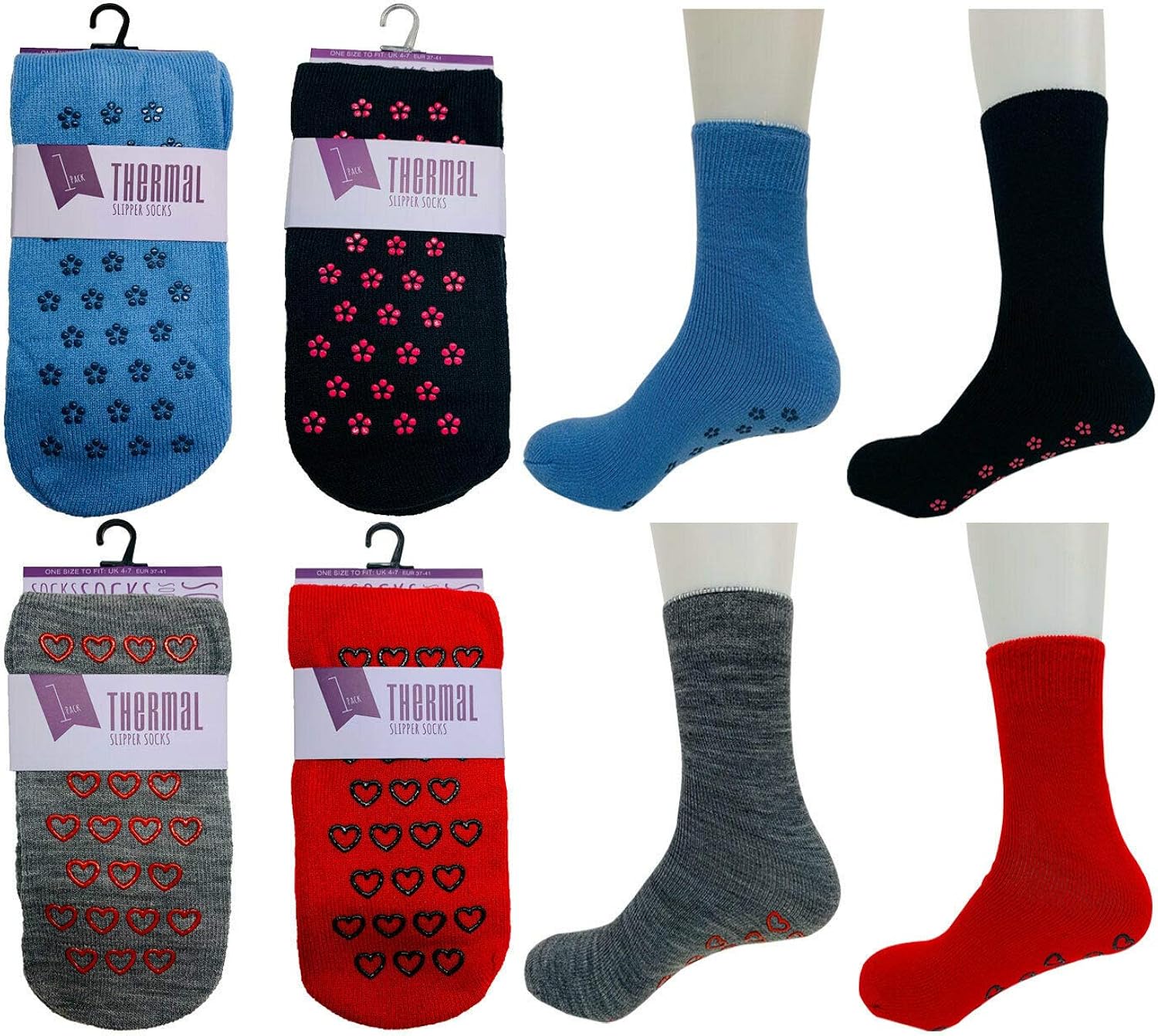 1 Pair Ladies Thermal Slipper Socks in 4 ColoursUK 47 EUR 3741 (3