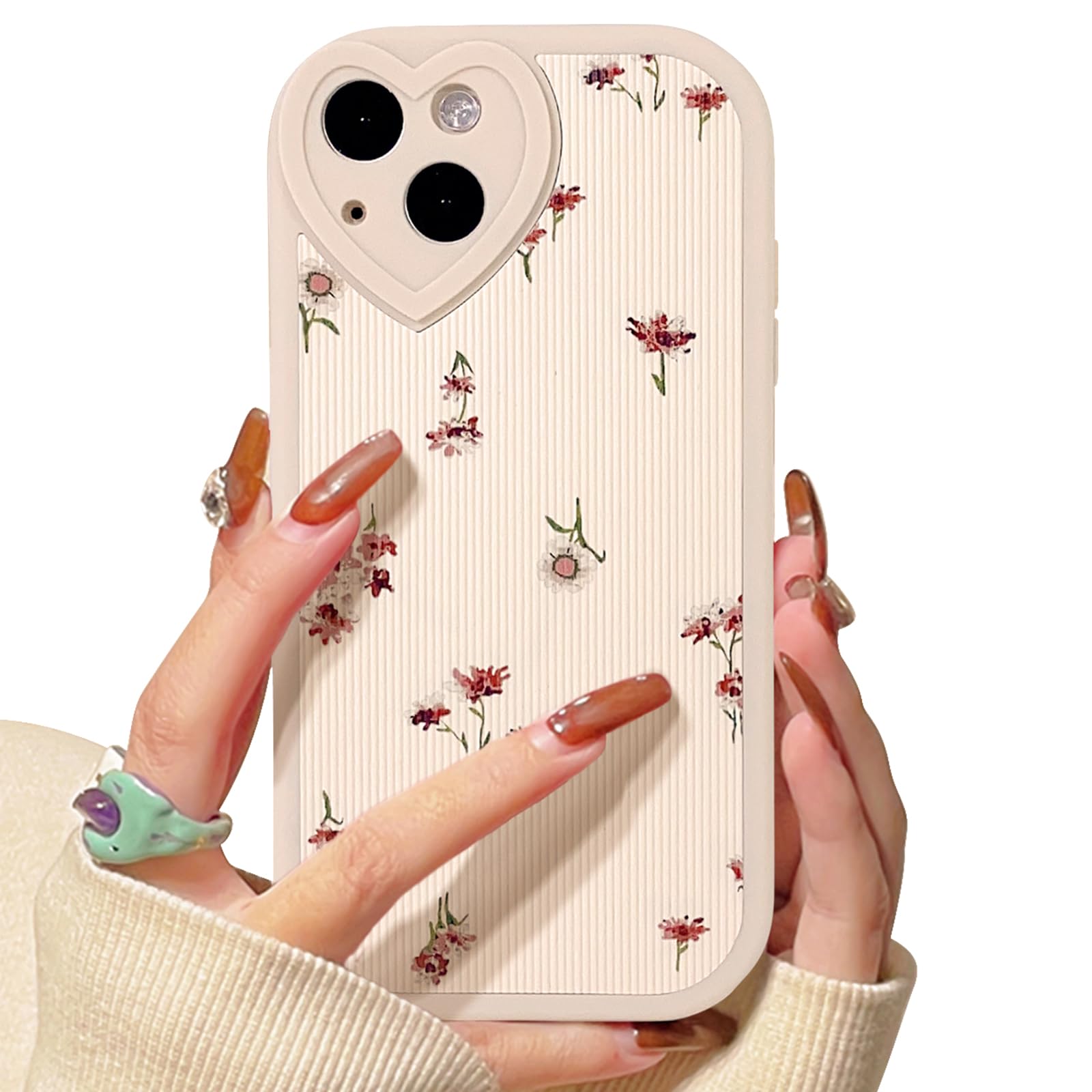 Lovmooful Compatible for iPhone 14 Case Cute Bear Flower Floral with Love Lens Bumper Protector for Girls Women Soft TPU Shockproof Protective Girly for iPhone 14-Red Flower