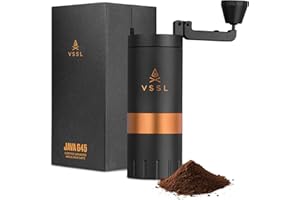 VSSL Java G45 Manual Coffee Grinder | Coffee for Camping | Bean Grinder | Travel Pour Over | Stainless Steel Conical Burr | ~ 45 Gram Capacity | Extendable Grind Handle | 50 Grind Settings | Carbon