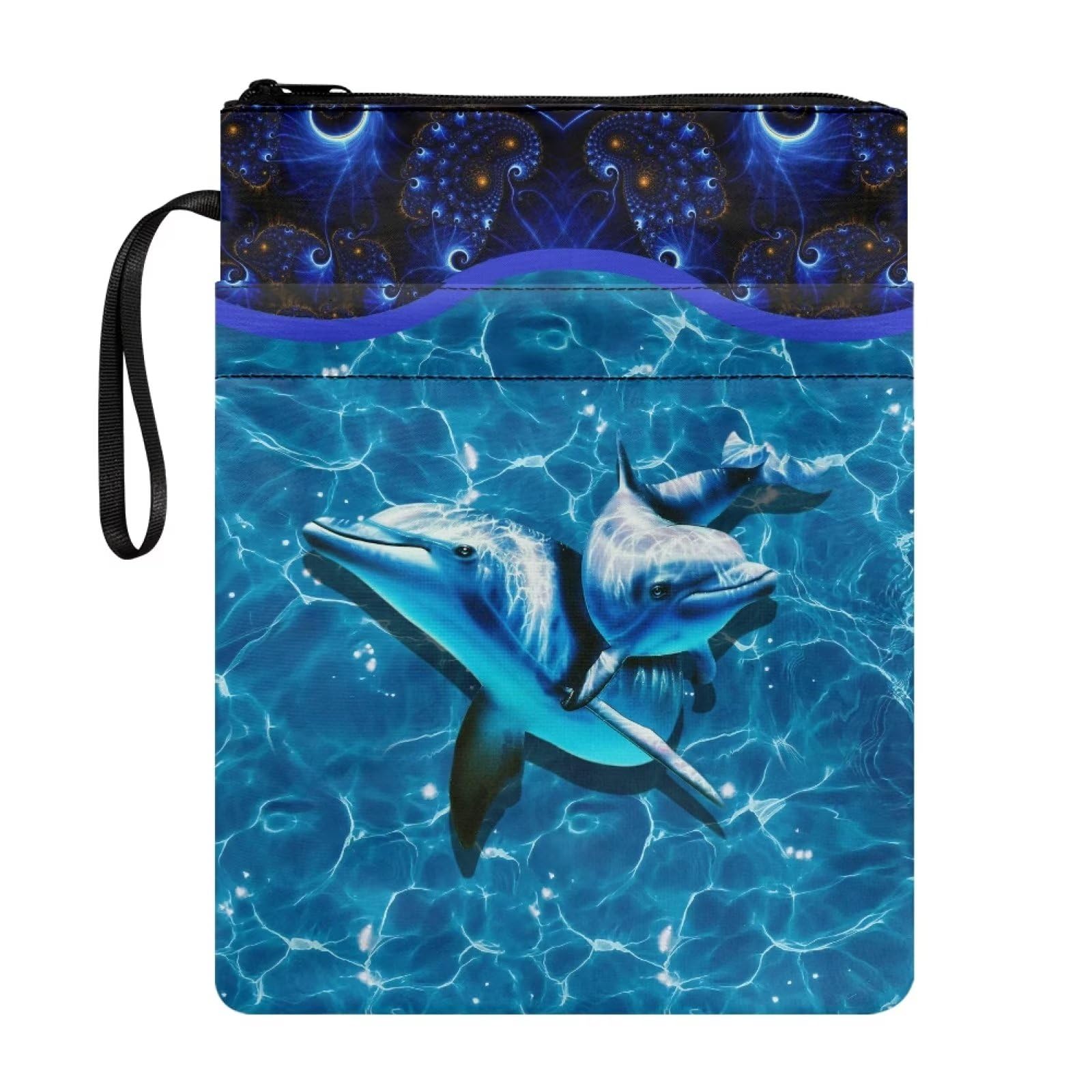 ZIATUBLES Dolphin Print Book Sleeve for Book Lovers with Zipper, Book Nerd Book Protector, Book Covers for Hardcover Washable Multifunctional Fits Most Standard Paperbacks