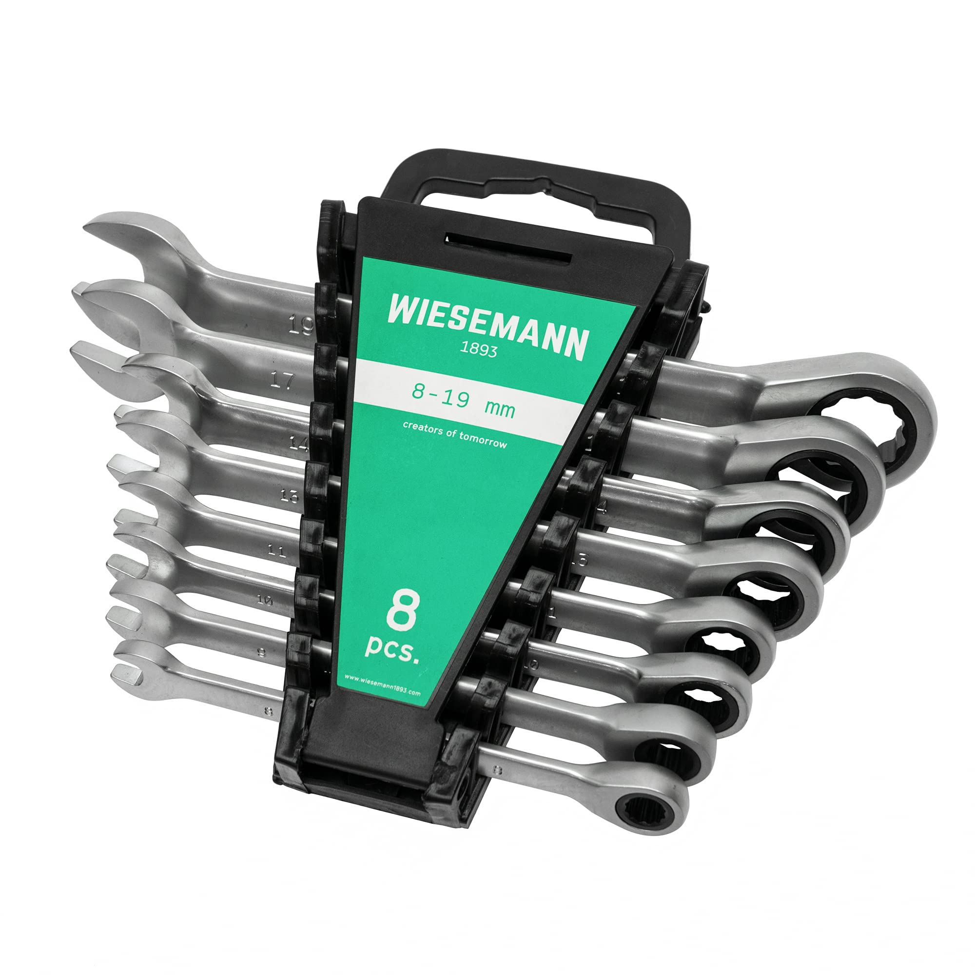 WIESEMANN 1893 Ratchet Spanner Set 8pcs. 8-19mm with 72 Teeth from Ratchet Ring Spanner Made from Chrome-Plated CV Steel | 80393