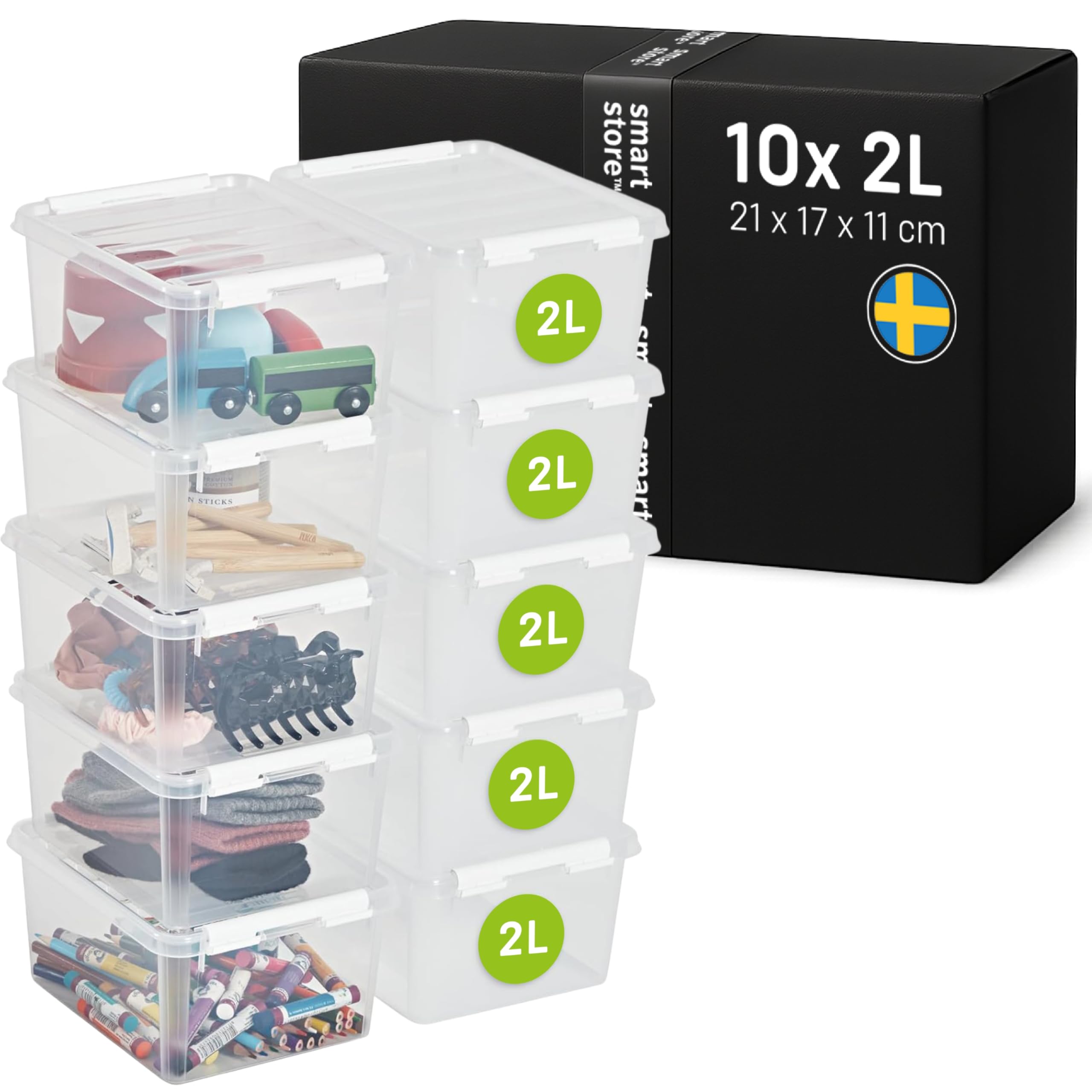 SmartStore - 10x Plastic Storage Box with Lid Classic 2L (21x17x11cm ...