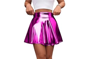 Women Shiny Metallic Ballet Dance Skirt Pleat Mini Skirts Scooter Skater Cheerlead Skirt High Waist Athletic Skort