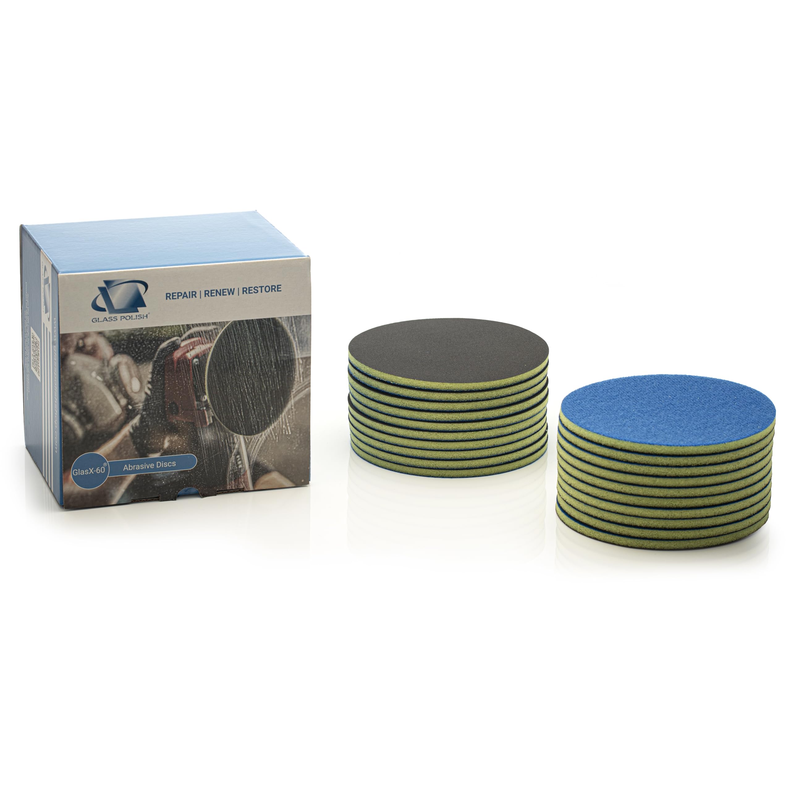 Glass Polish 5 inch (125mm) 500 Grit Pack of 20 Sanding Discs for Rotary Polisher - GlassX Foam Backed Silicon Carbide Abrasive P500 - GP14502