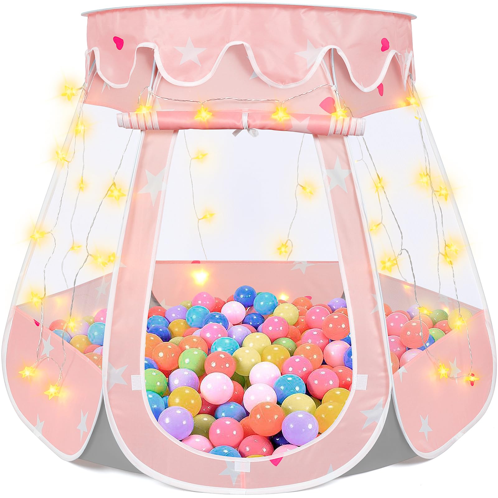 Photo 1 of Crayline Pop Up Princess Tent with Star Light, Toys for 1 2 3 Year Old Girl Birthday Gift, Ball Pit for 12-18 Months Baby Toys, Toddler Girl Gift, Easy to Pop Up and Assemble (Pink Gray)