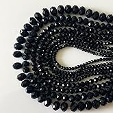 CrzBeadss 780Pcs Briolette Glass Beads for Jewelry Making, 3-10mm Faceted Black Crystal Glass Beads for Bracelets, Rondelle Crystal Loose Beads Bulk for Crafts Wine Charms Wind Chimes Suncatchers